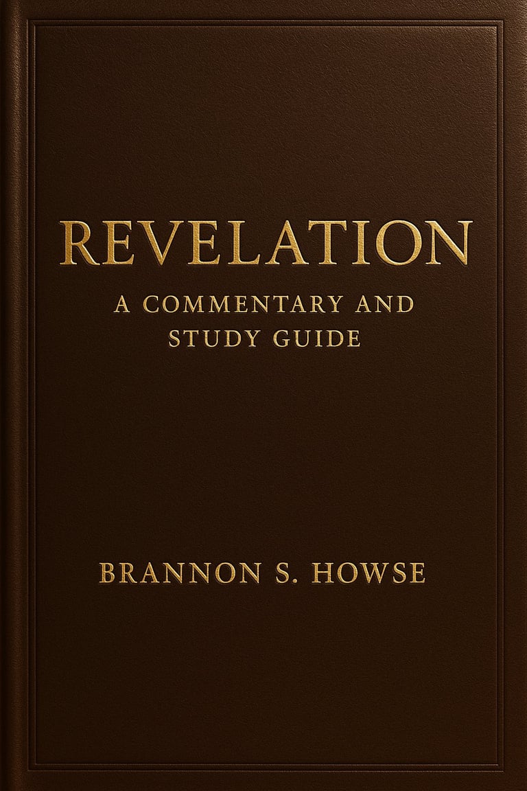 Brown leather book cover with gold text reading Revelation: A Commentary and Study Guide by Brannon S. Howse